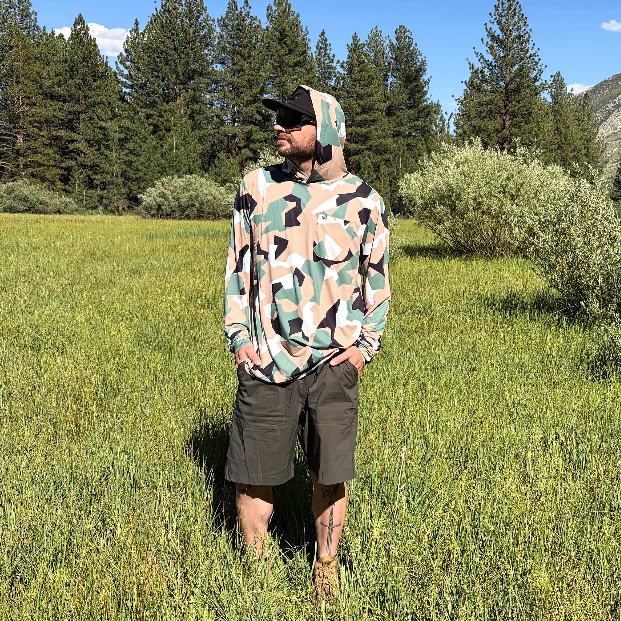Carson Sun Hoodie - Tan/Green/Black