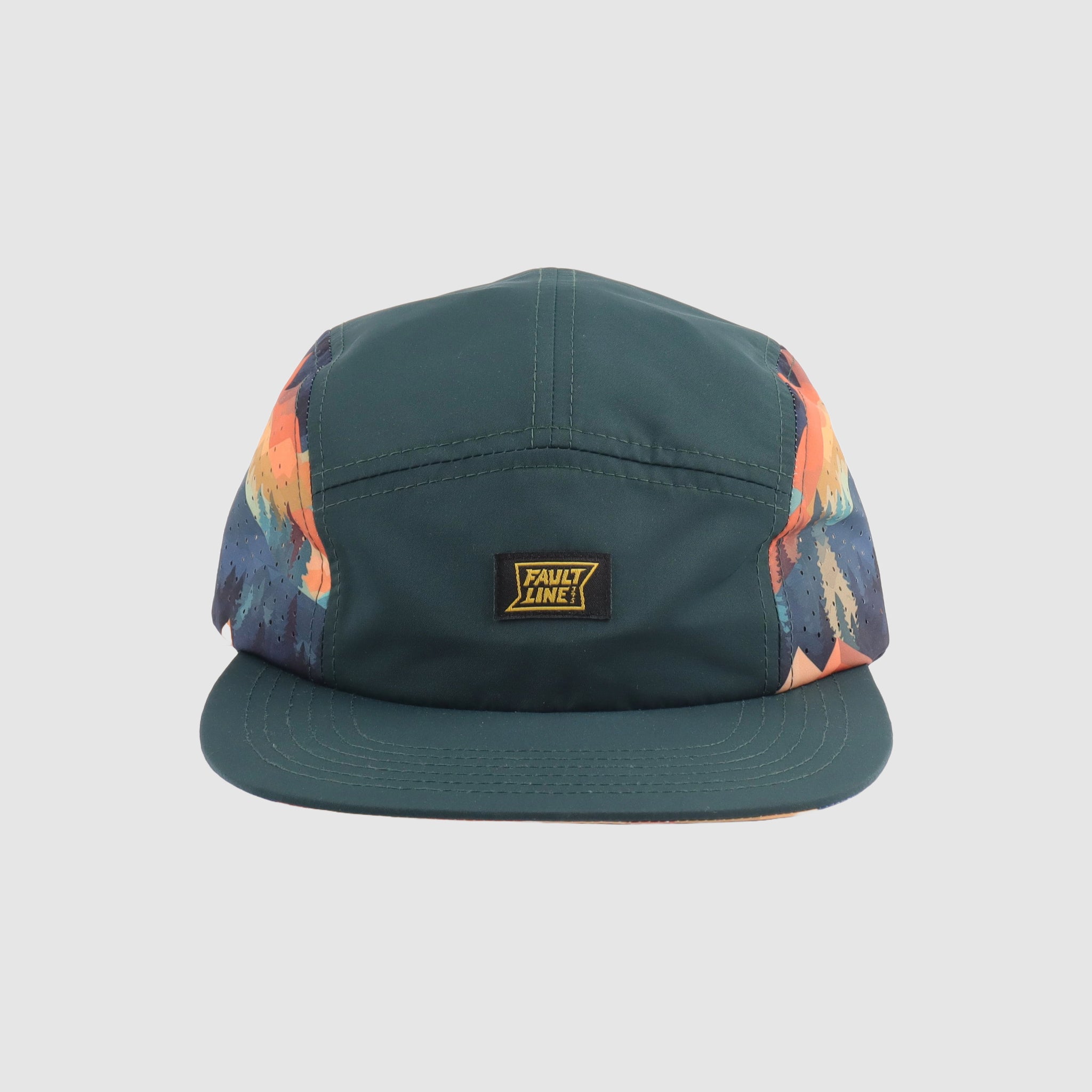 Front view of the comfortable and stylish Bridgeport 5-Panel Camper Hat designed for hiking adventures.