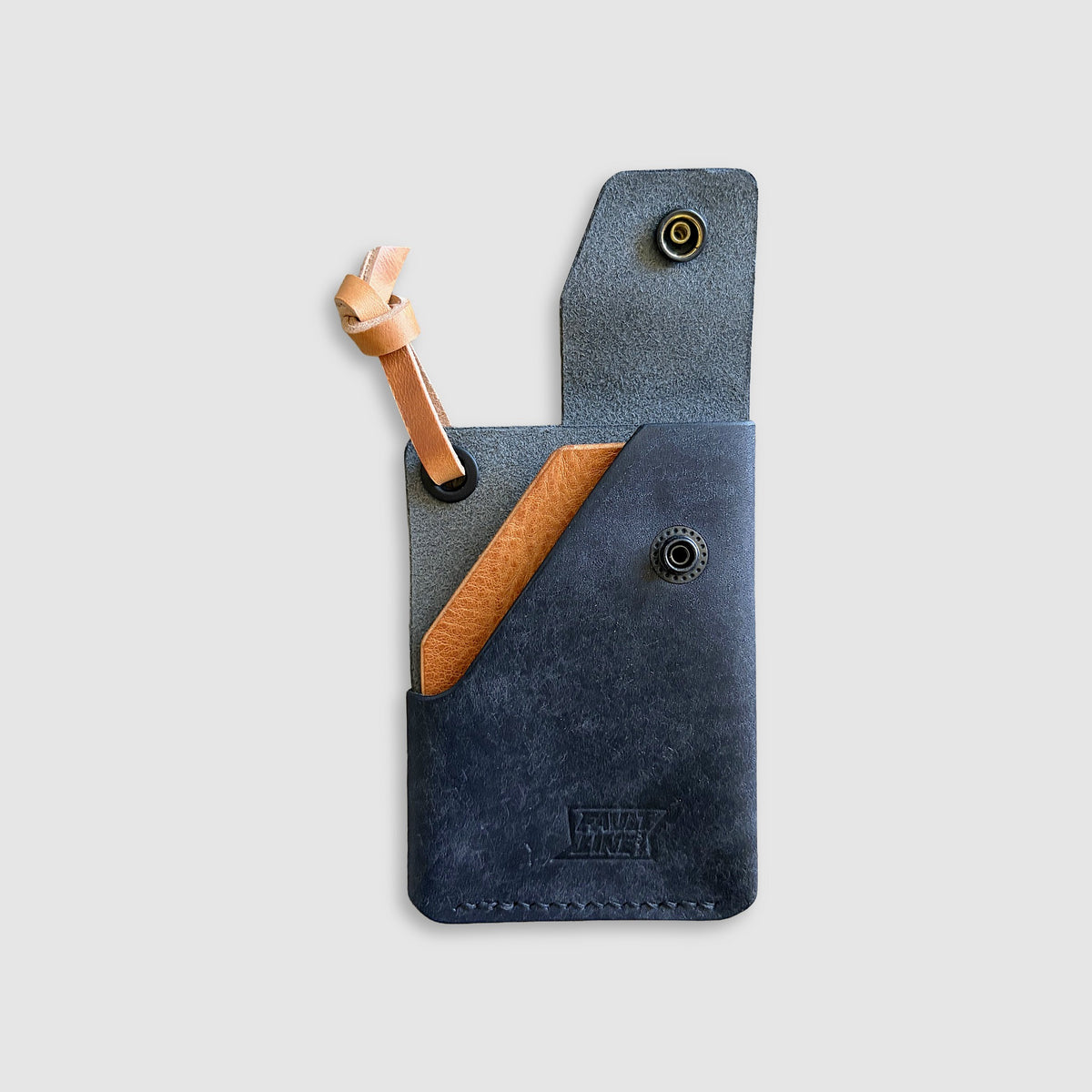 Compact Leather Snap Wallet - Black