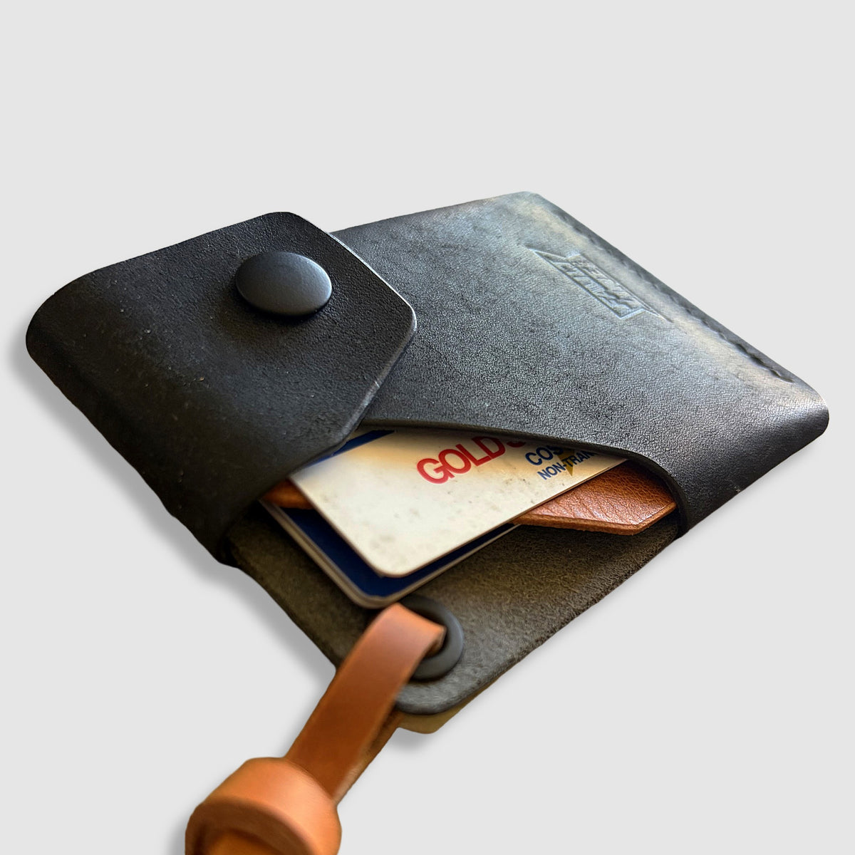 Compact Leather Snap Wallet - Black
