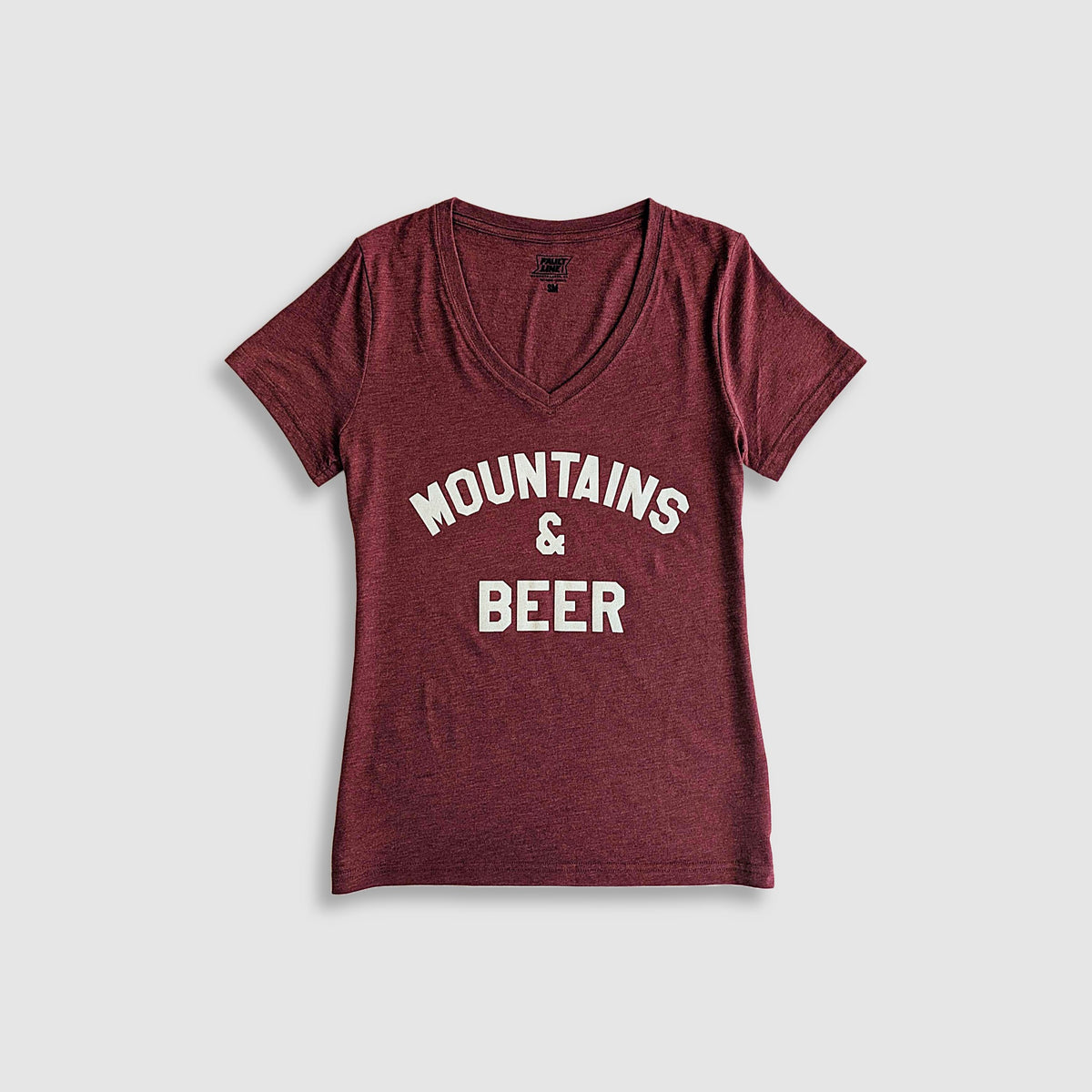 Women's Mountains & Beer V-Neck T-Shirt - Maroon/Ivory