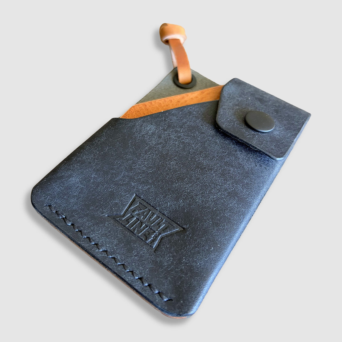 Compact Leather Snap Wallet - Black
