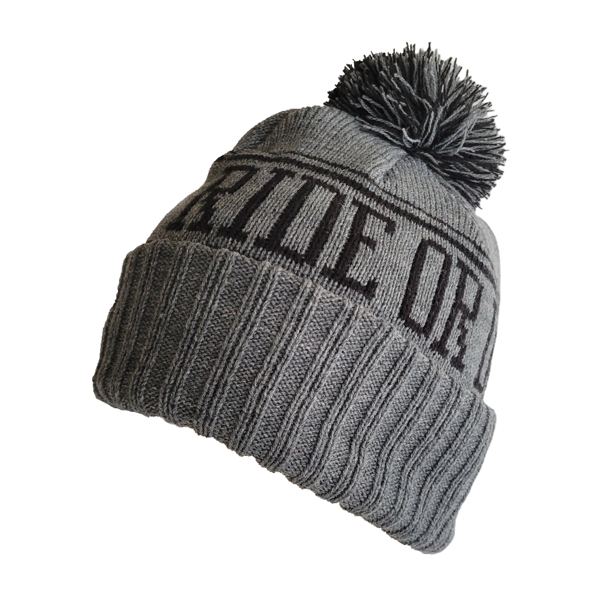 Side view of the Ride or Die beanie with pom for a rad vintage look.