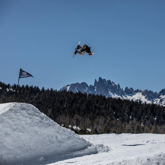 Snowboarder Brenden Mcevoy Destroying the Mammoth Unbound Terrain Park