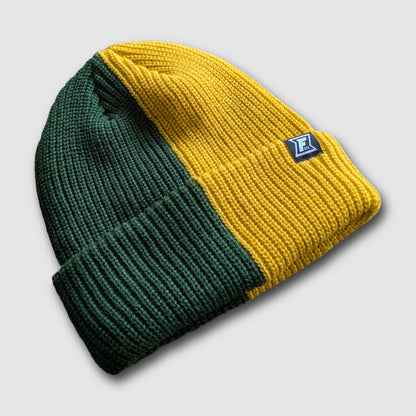 2-Tone Split Color Beanie - Forest/Gold
