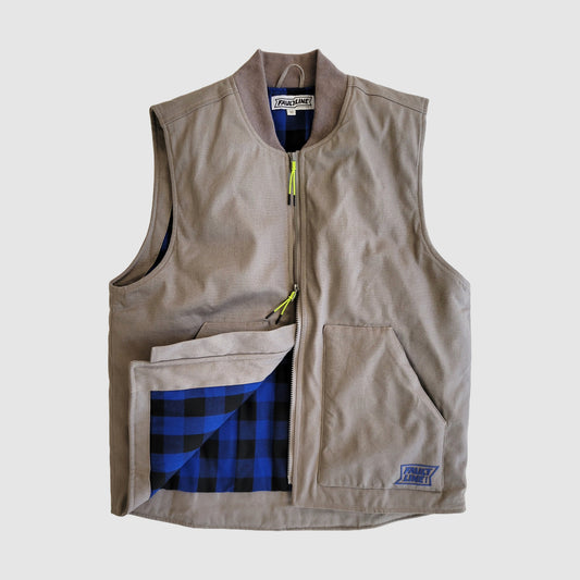 View of the Fault Line 395 Ritter Vest showing the double zip closure and flannel liner