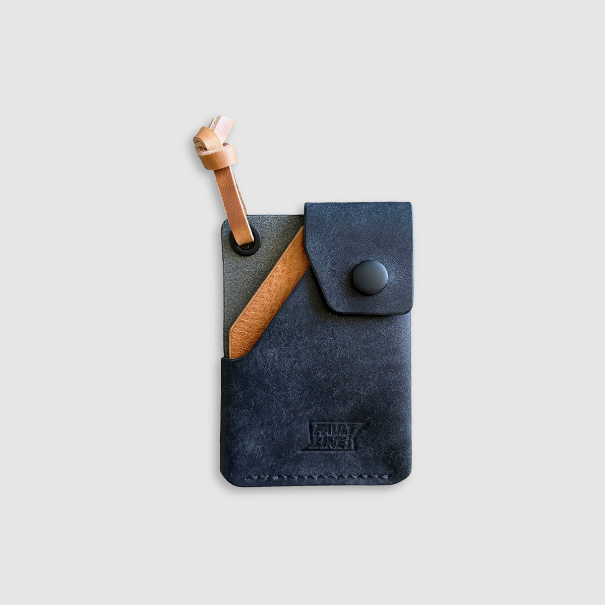 Compact Leather Snap Wallet - Black
