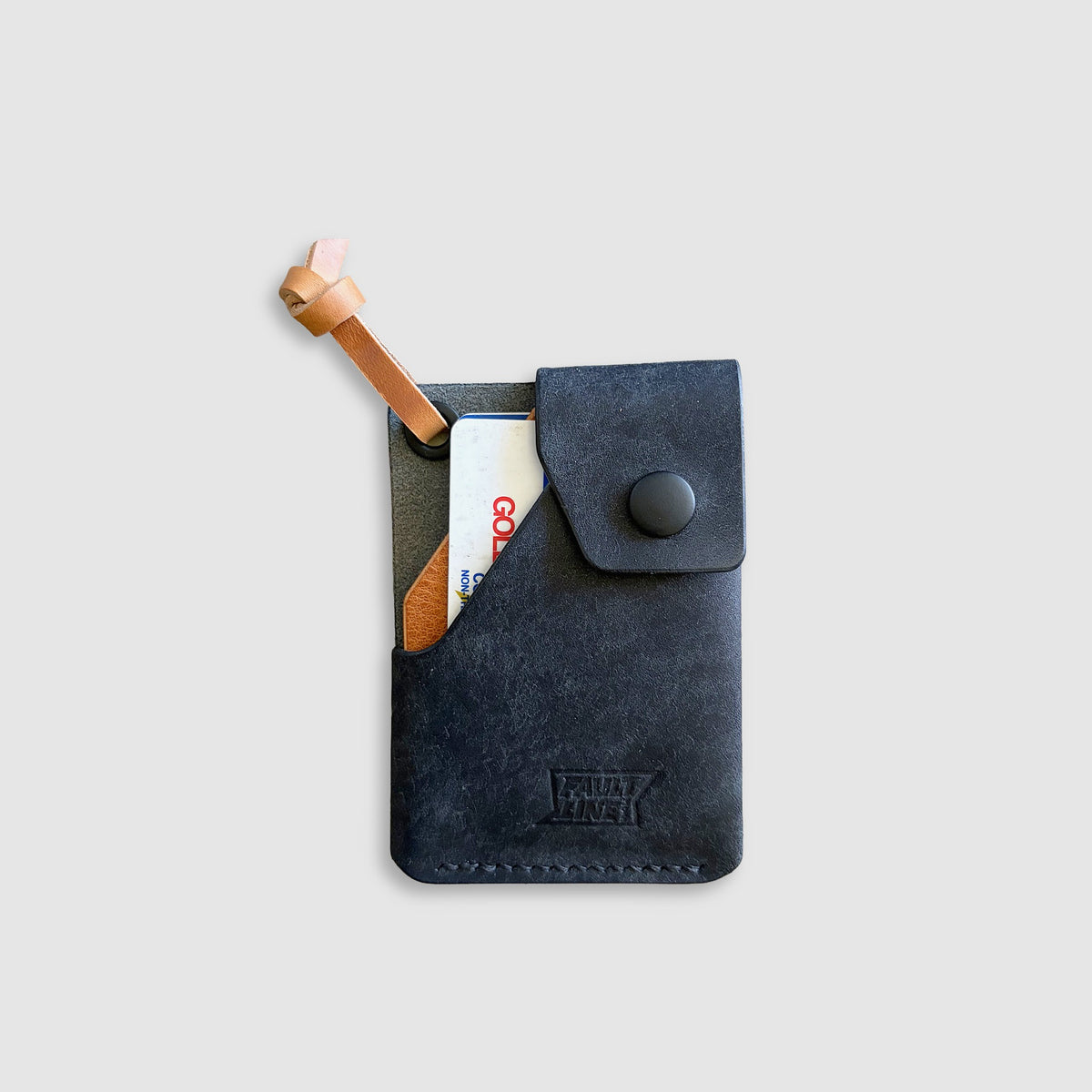 Compact Leather Snap Wallet - Black