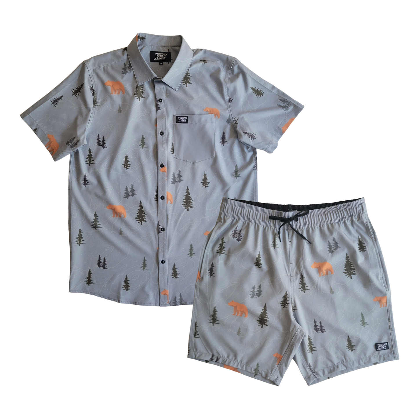 Langley Stretch Shirt & Short Set - Bear Print