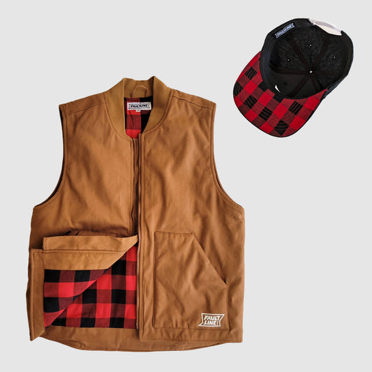 Insulated Vest & Hat Combo - Red Buffalo Check