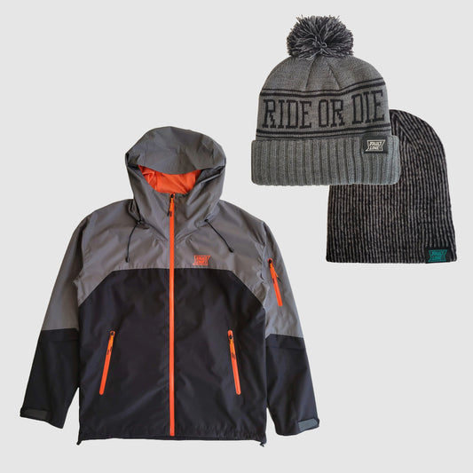 Waterproof Jacket & 2 Beanie Combo - Grey/Black