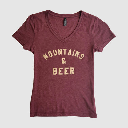 Women's Mtns & Beer V-Neck Tee - Maroon