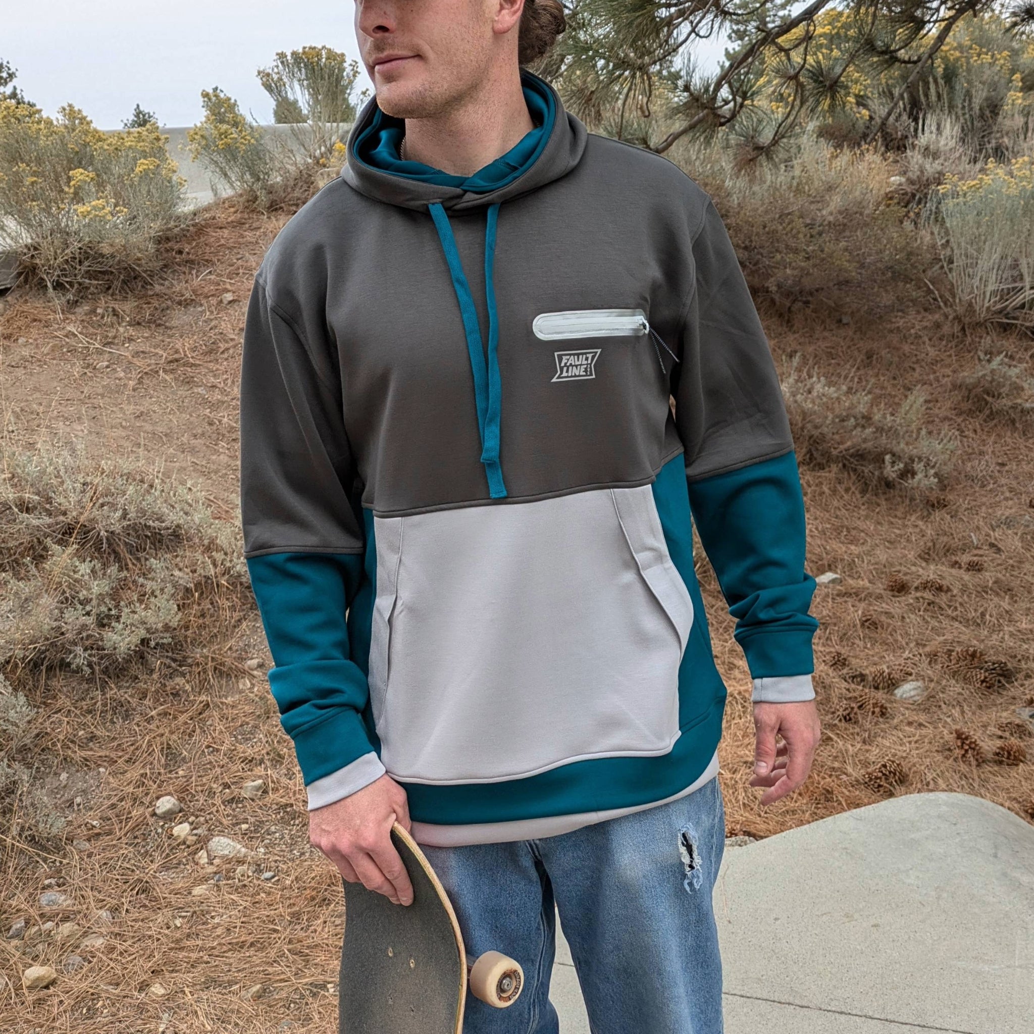 Resist Double Hood Hoodie - Graphite/Teal